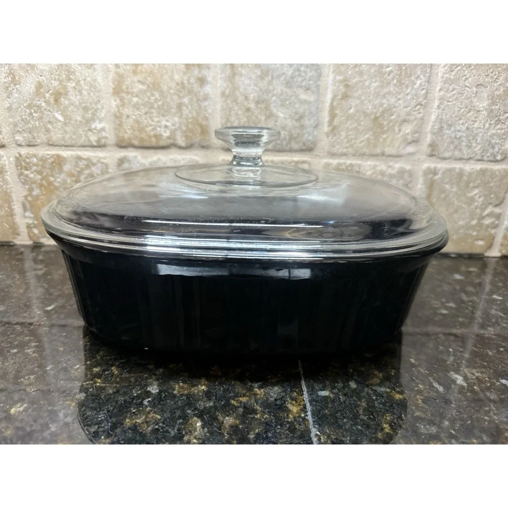 Vintage‎ French Black Corning Ware F-2-B 2.8 Liter w/ Pyrex Glass Lid DC 1.5C